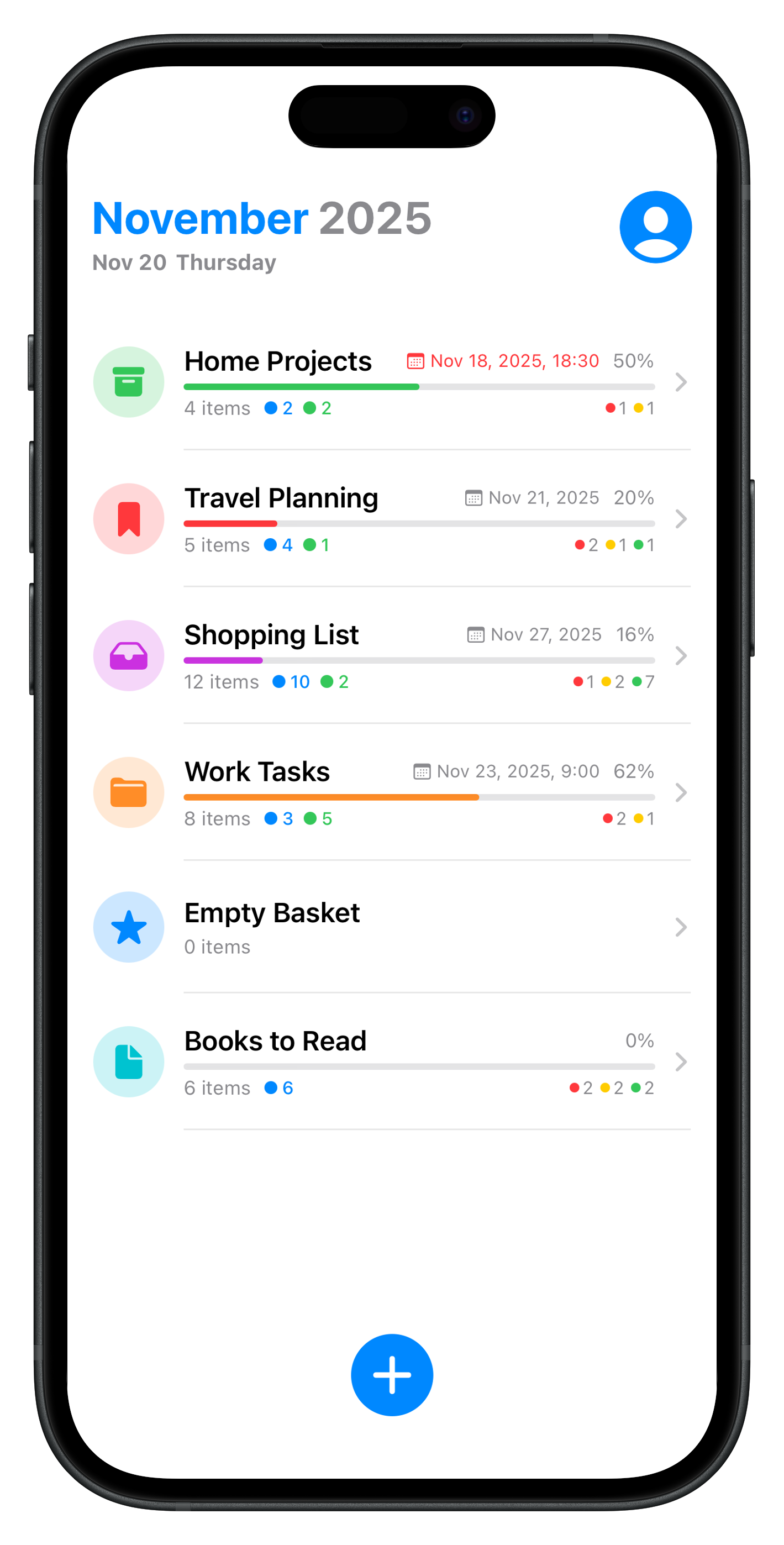 Basket Case app screenshot showing a basket list view